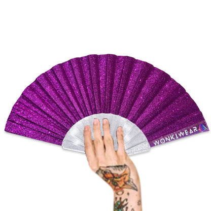 Purple Glitter Small Folding Fan