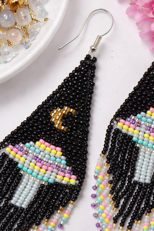 Beaded Earrings - Handmade Hypoallergenic Black UFO
