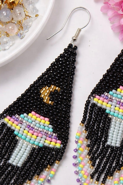 Black Beaded UFO Earrings