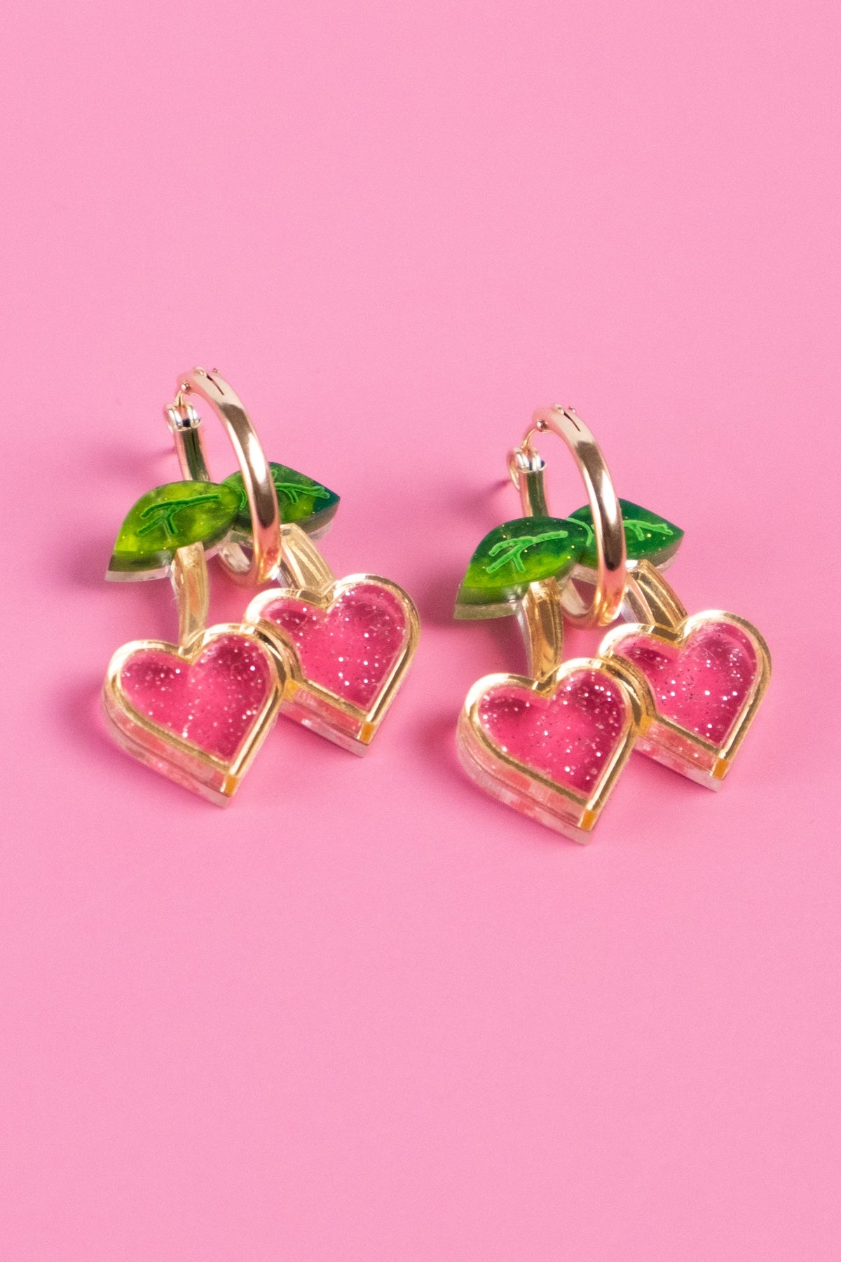 Pink Cherry Heart Hoop Earrings | Cherry Jewellery