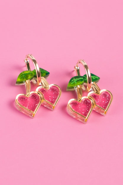 Pink Cherry Heart Hoop Earrings | Cherry Jewellery