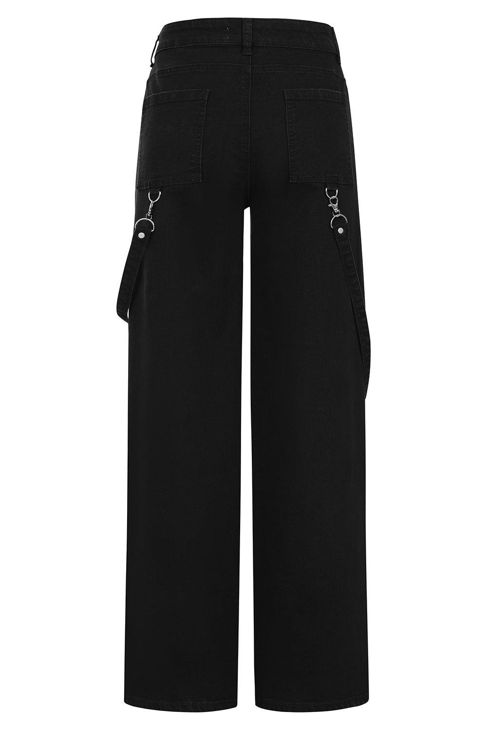 Black Industrial Wide-Leg Trousers with Mesh Panels & D-Rings | Banned Apparel