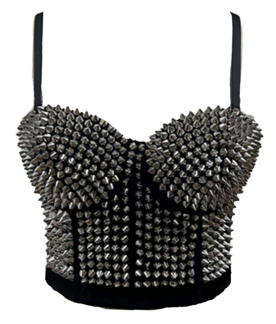 Silver Studded Punk Bustier Crop Top with Spikes | Banned Apparel