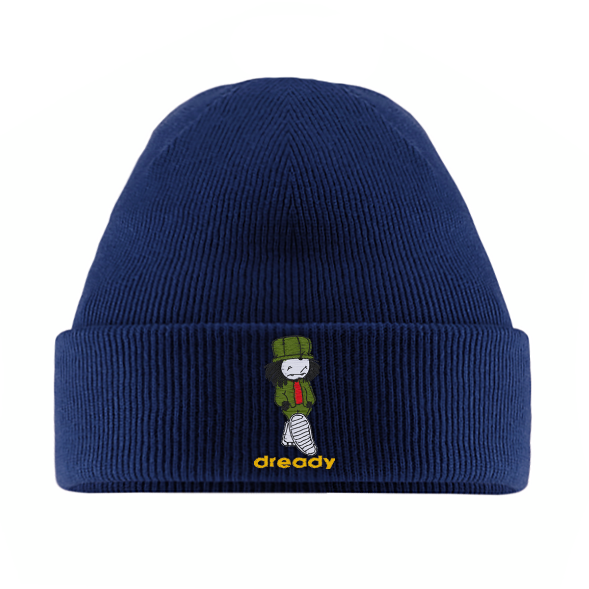 Dready Walking Man beanie product image showing the embroidered design.
