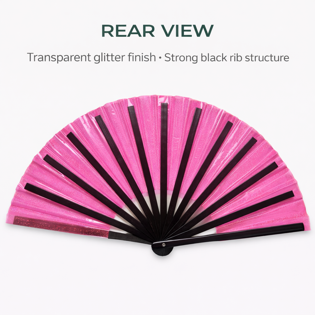 Transparent Pink Disco Glitter XL Festival Fan