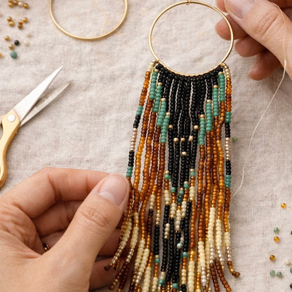 Long Beaded Tassel Hoop Earrings