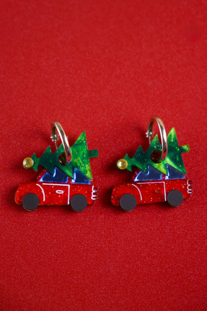 Christmas Tree Car Hoop Earrings | Festive Christmas Jewellery