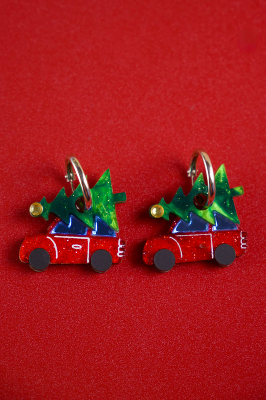 Christmas Tree Car Hoop Earrings | Festive Christmas Jewellery
