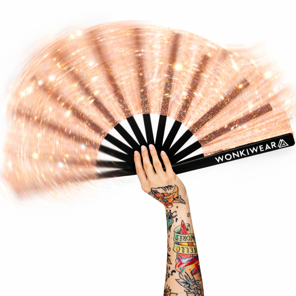 Transparent Peach Disco Glitter XL Festival Fan