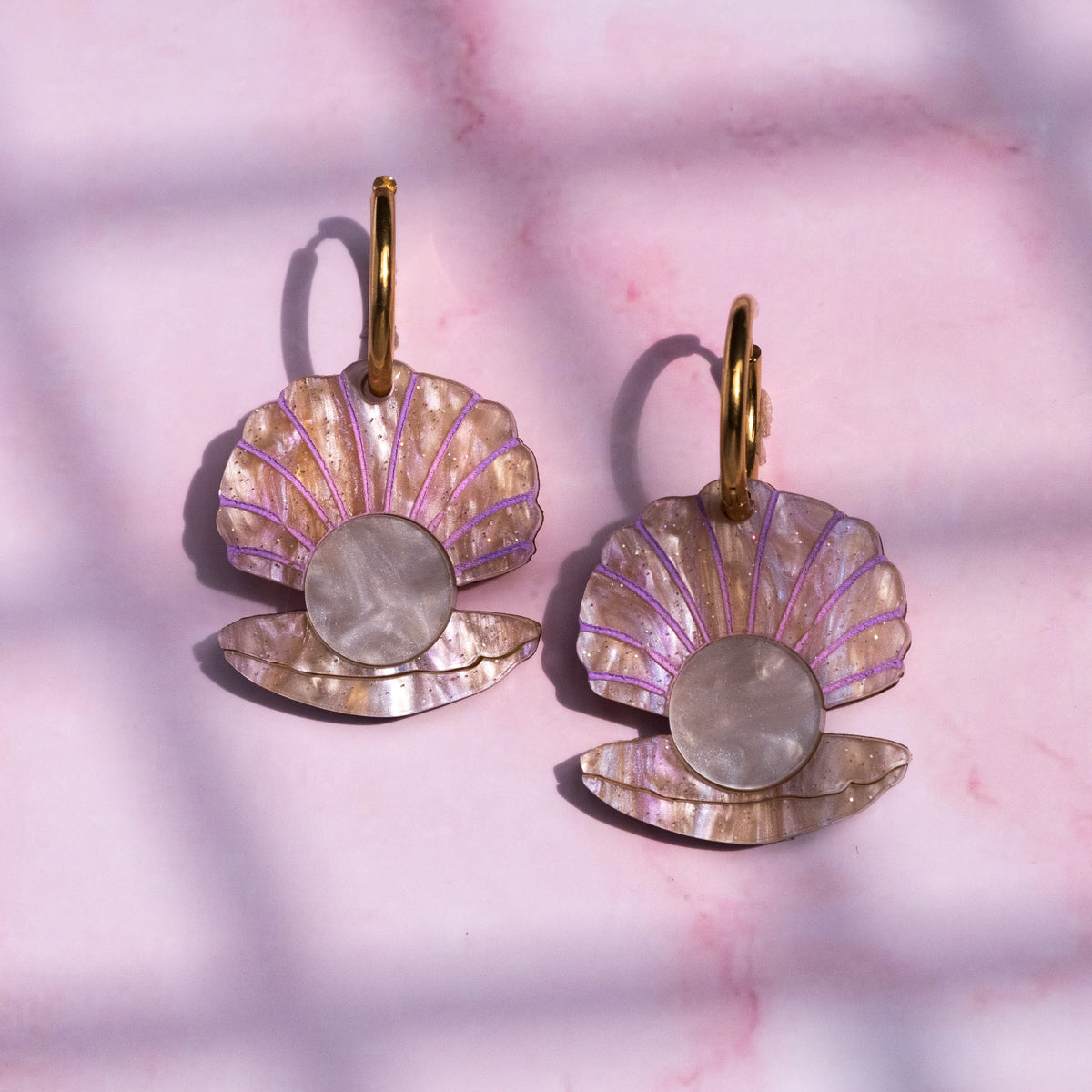 Clam & Pearl Hoop Earrings | Coastal Jewellery