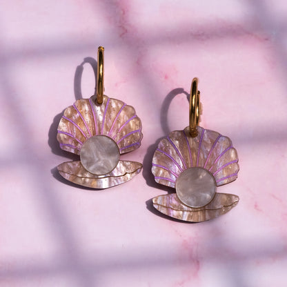 Clam & Pearl Hoop Earrings | Coastal Jewellery