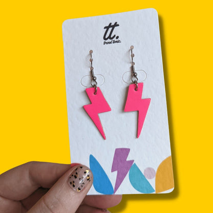 Mini Neon Pink Lightning Bolt Earrings | Cork Statement Jewellery