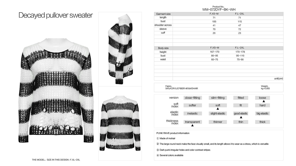 White & Black Striped Open-Knit Sweater | Punk Rave
