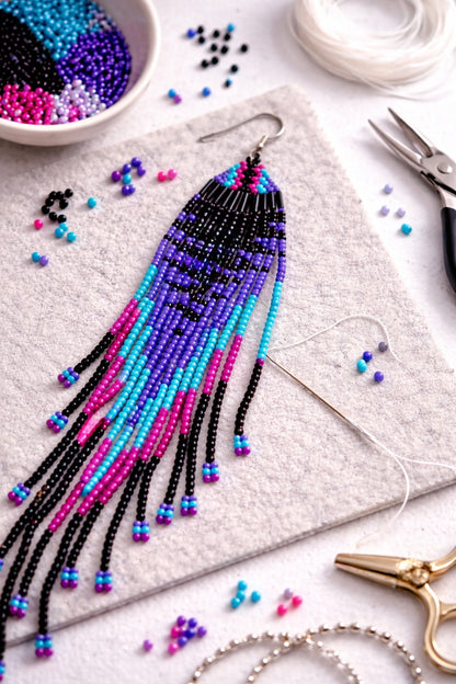 Long Beaded Jellyfish Fringe Earrings