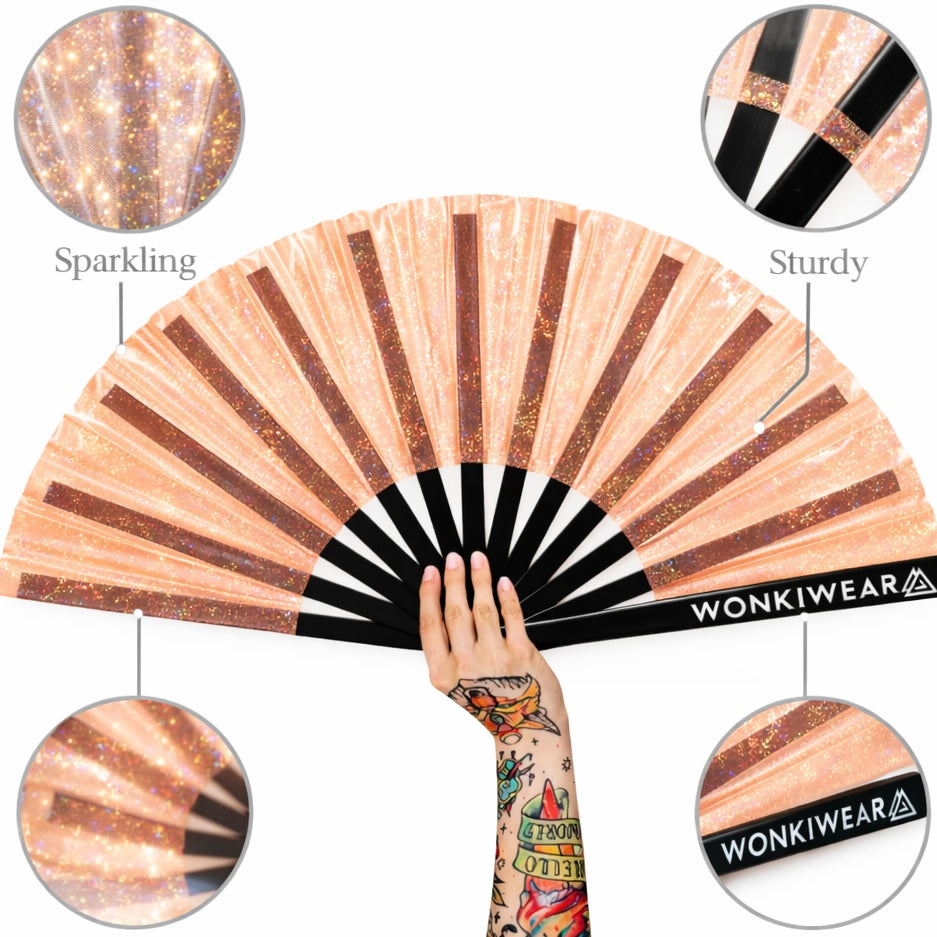 Transparent Peach Disco Glitter XL Festival Fan