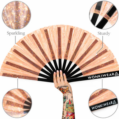 Transparent Peach Disco Glitter XL Festival Fan