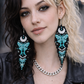Beaded Earrings - Handmade Hypoallergenic Moon Butterfly Black and Turquoise Fringe
