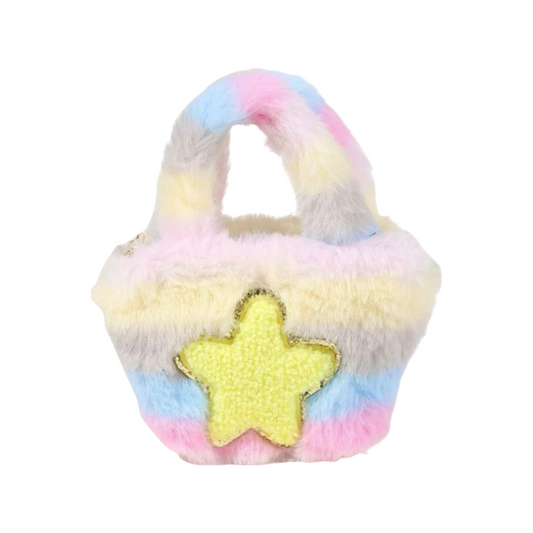 Mini Fluffy Coin Purse - Pastel ombré tie dye with star