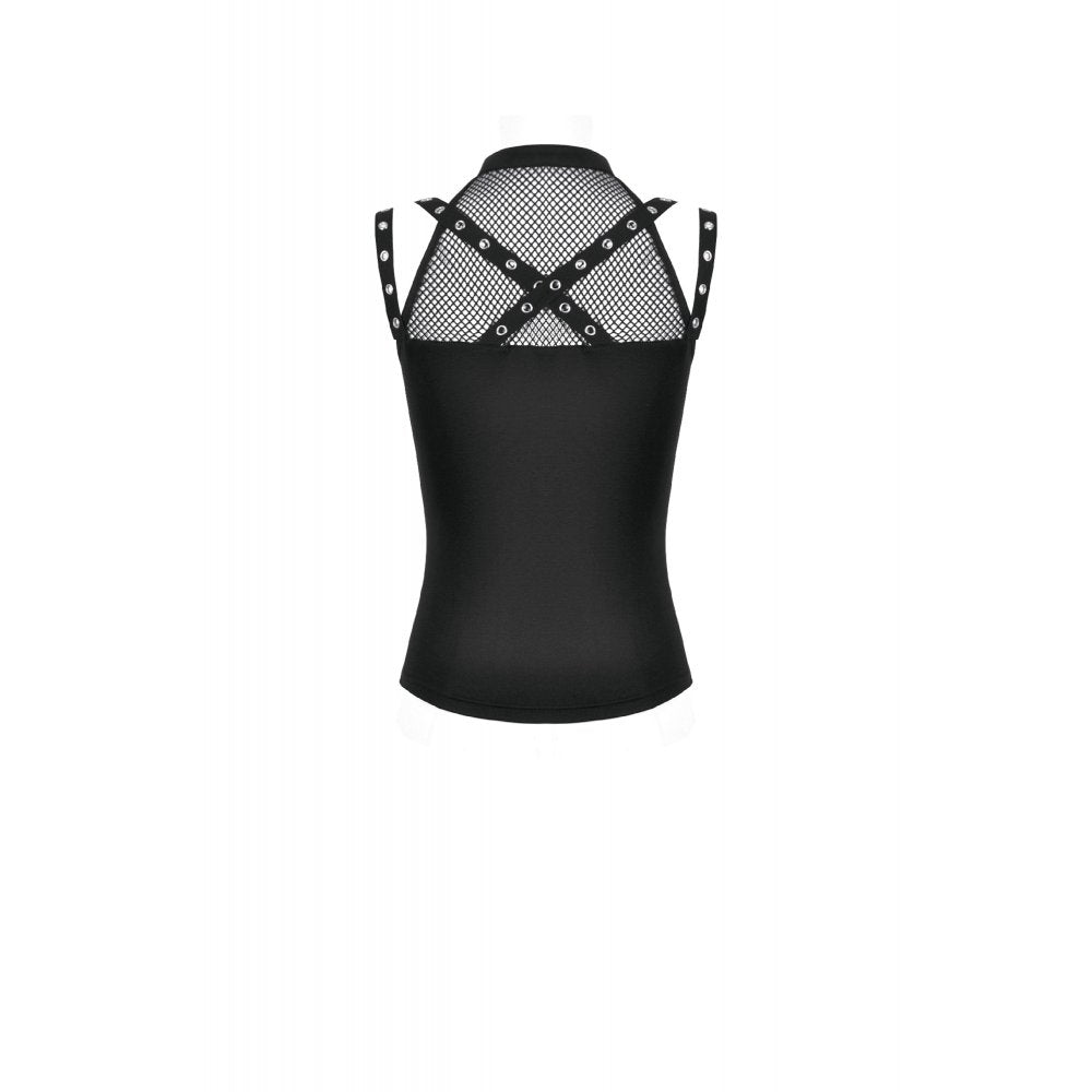 Black Mesh Strap Rave Top | Dark in Love