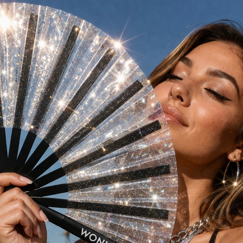 Transparent Clear Disco Glitter XL Festival Fan