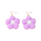 Earrings - Pompom daisy flower drops, Lilac & white