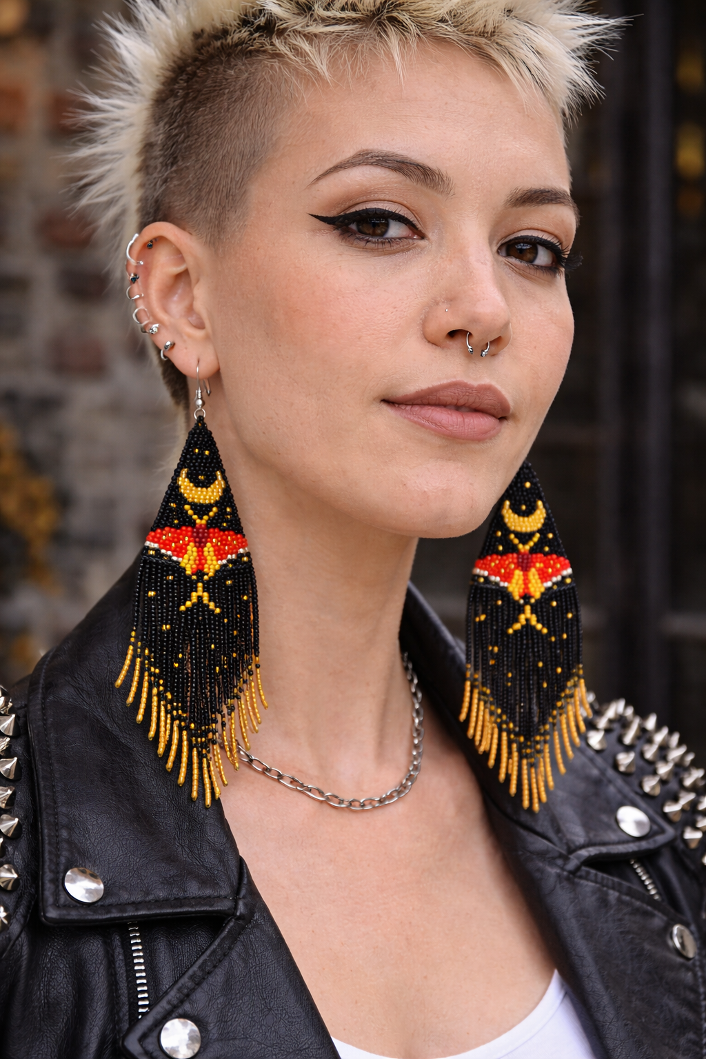 Long Beaded Moth Fringe Earrings
