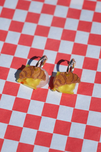 Ham & Cheese Croissant Hoop Earrings | Food Jewellery