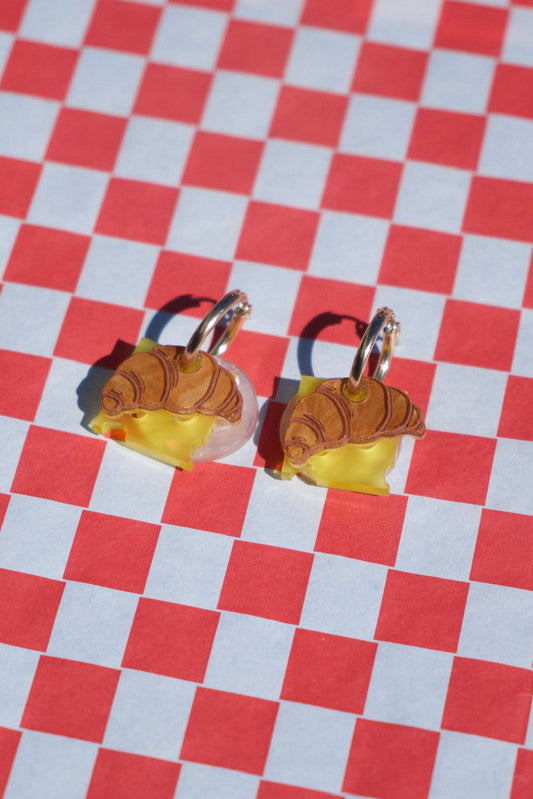 Ham & Cheese Croissant Hoop Earrings | Food Jewellery