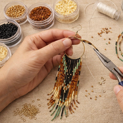 Long Beaded Tassel Hoop Earrings