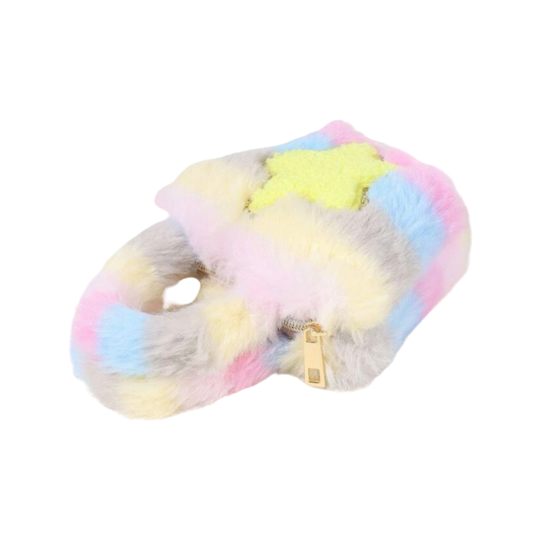 Mini Fluffy Coin Purse - Pastel ombré tie dye with star