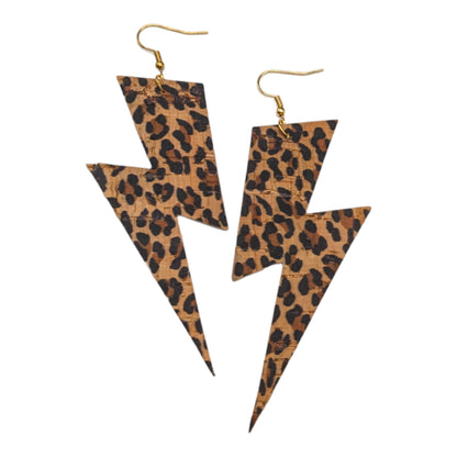Extra Large Leopard Lightning Bolt Earrings | Statement Cork Jewellery
