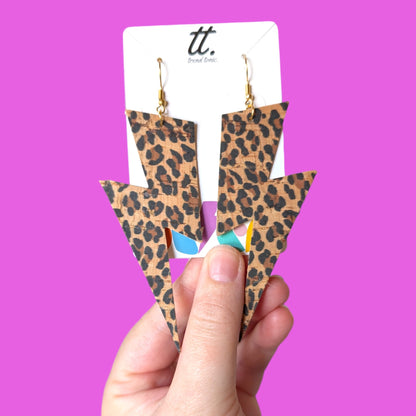 Extra Large Leopard Lightning Bolt Earrings | Statement Cork Jewellery
