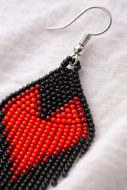 Black & Red Beaded Heart Earrings