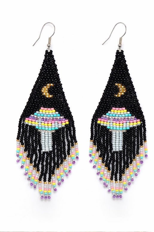 Black Beaded UFO Earrings