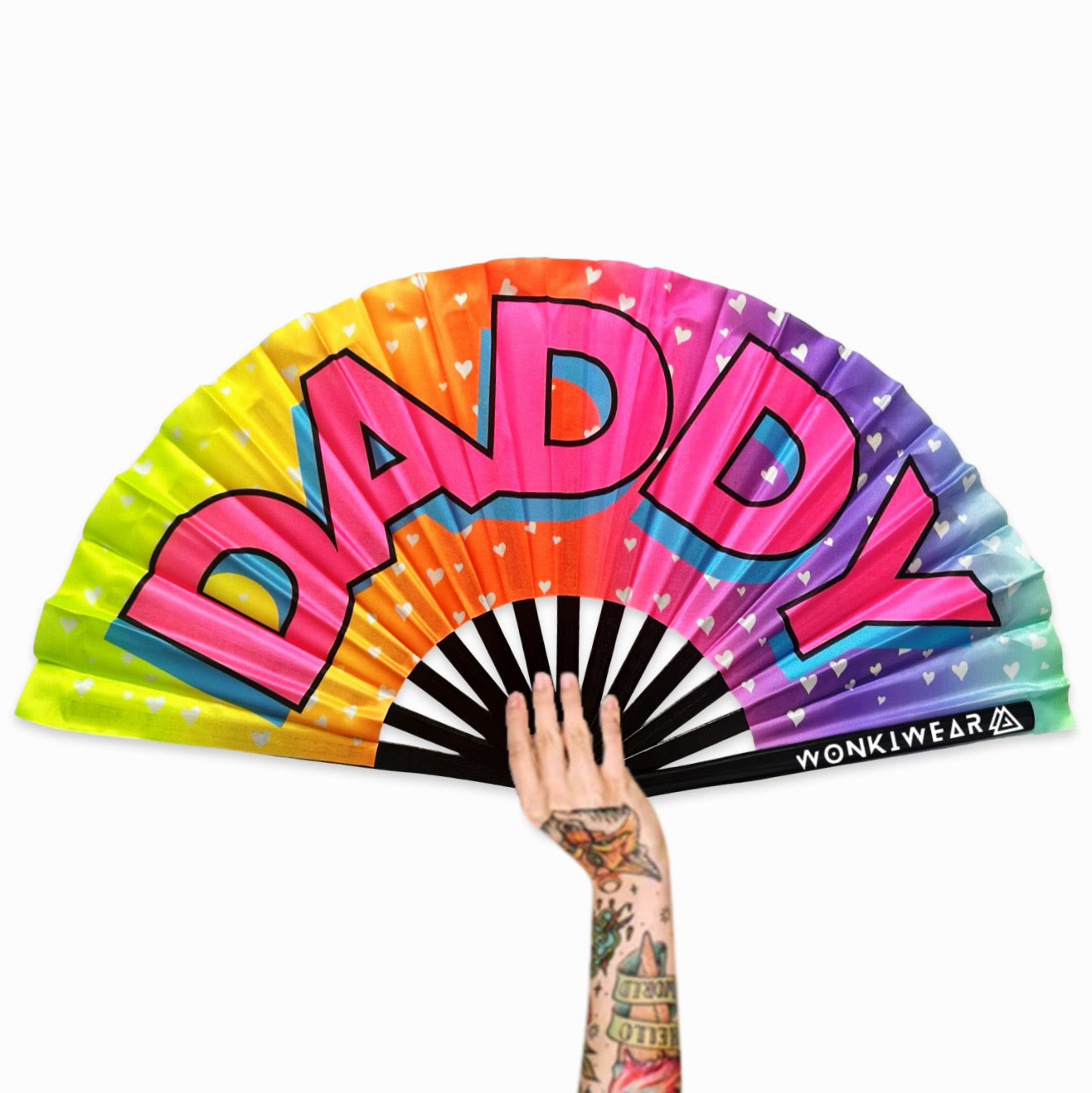 Little Raves Fan Large Folding Rave Fan - UV blacklight reactive with yellow techno ...