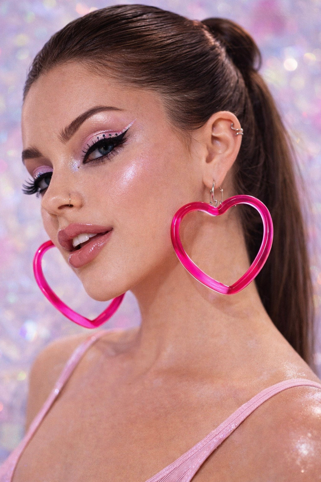 Pink Heart Hoop Earrings UK – Cute Statement Heart Earrings (Lightweight Hoops)