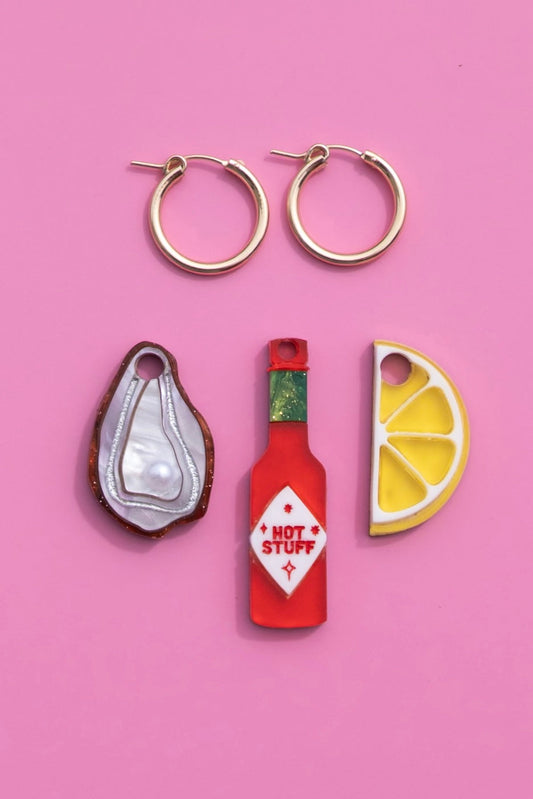 Oyster, Lemon & Hot Sauce Hoop Earrings | Food Jewellery