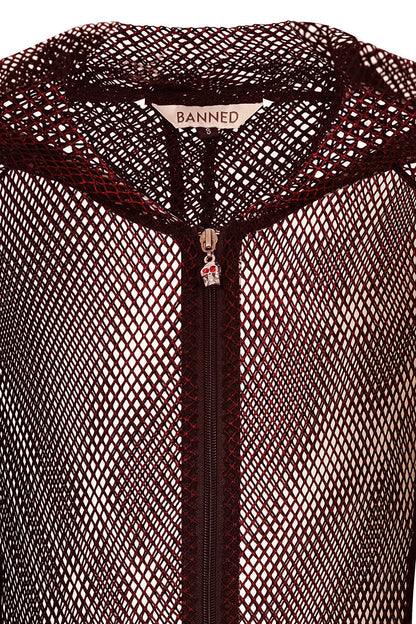 Red Metallic Fishnet Rave Hoodie | Banned Apparel