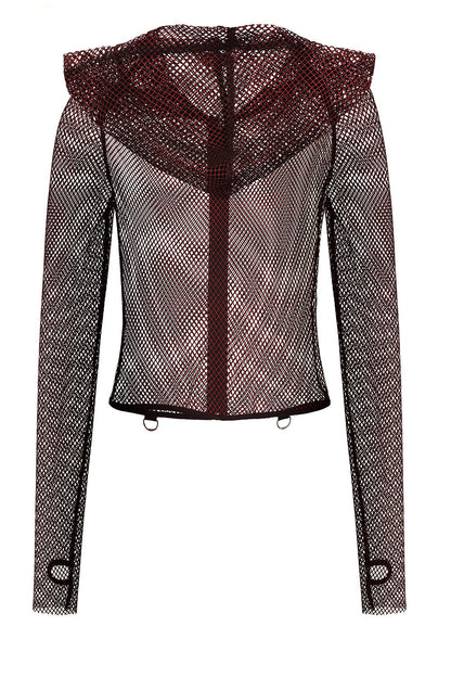 Red Metallic Fishnet Rave Hoodie | Banned Apparel