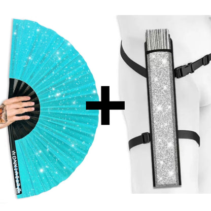 Turquoise Glitter XL Festival Fan
