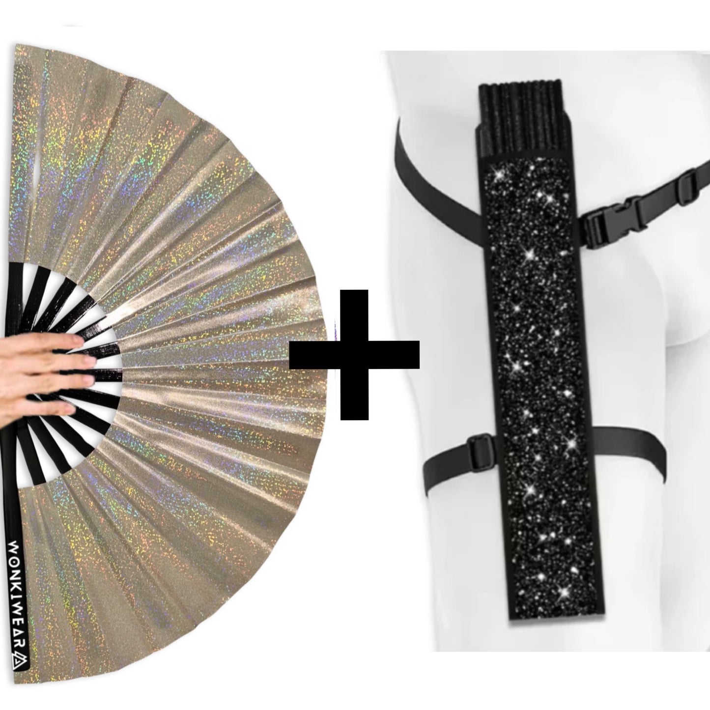 XL Foldable Hand Fan - Galaxy Range, Jupiter Holographic Metallic Champagne