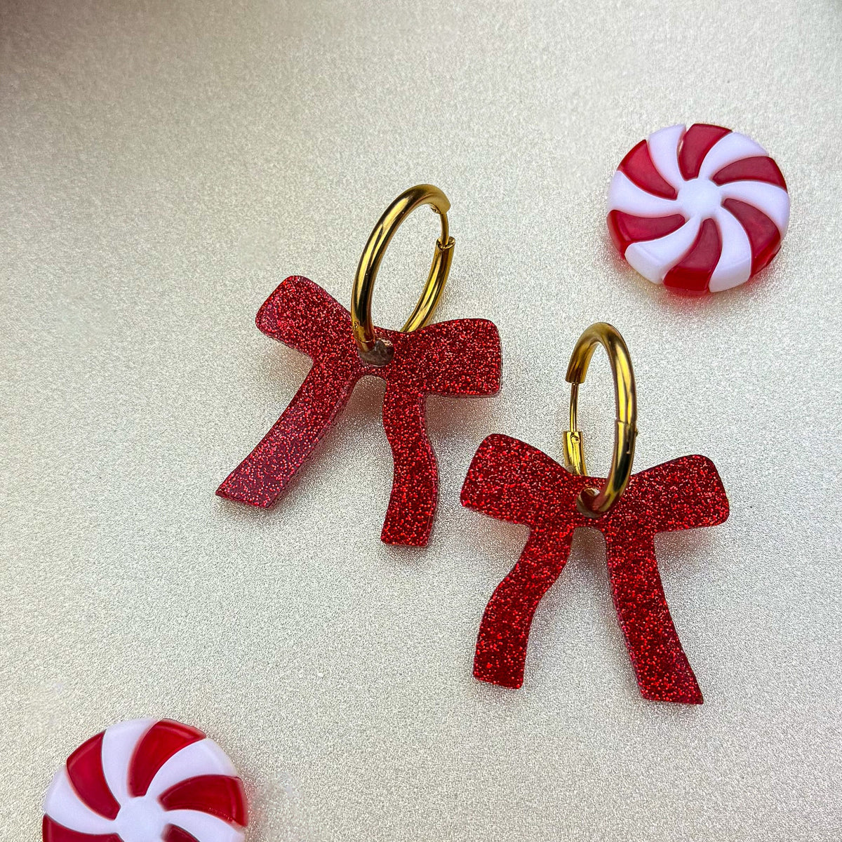 Sparkly Red Bow Hoop Earrings | Bow Jewellery