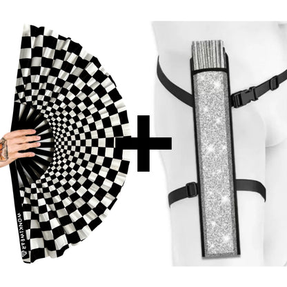 Black & White Chequered XL Festival Fan