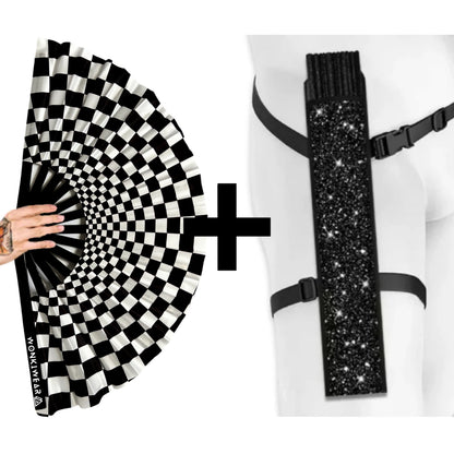 Black & White Chequered XL Festival Fan