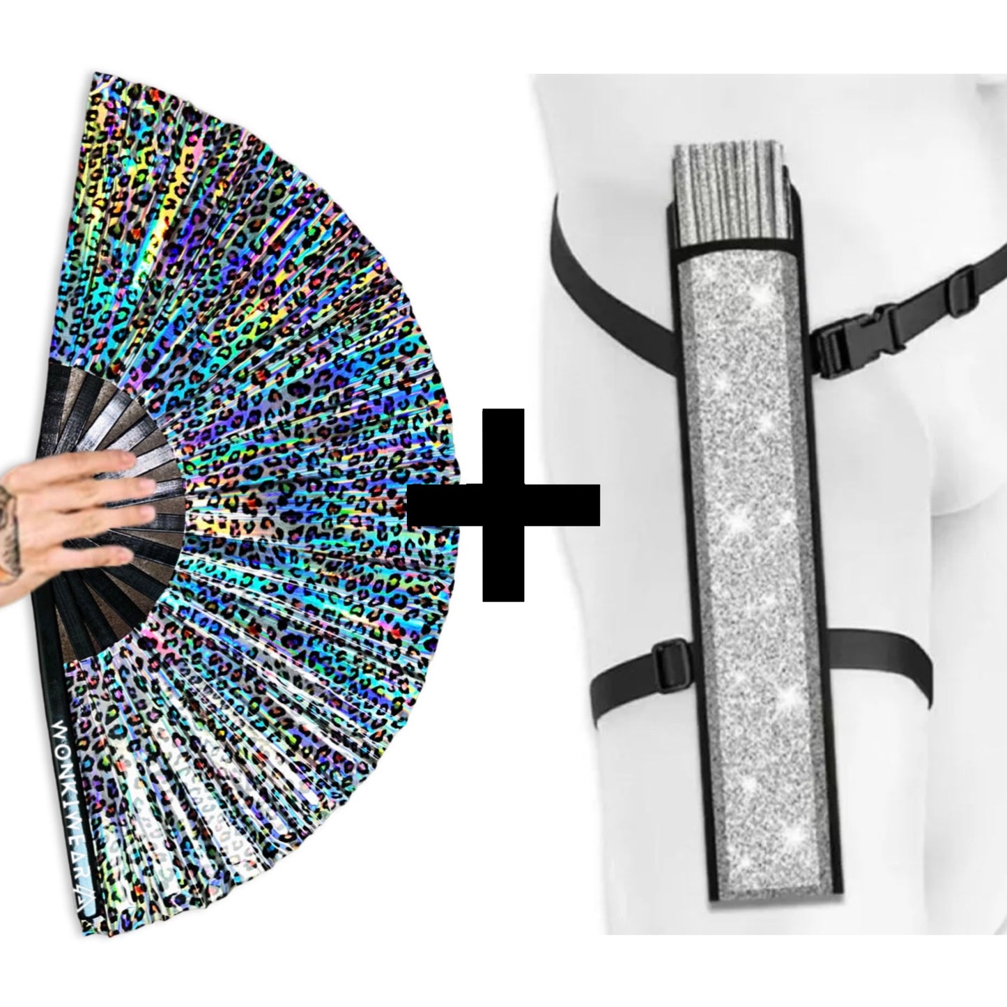 XL Folding Fan - Iridescent Multicoloured Leopard Print