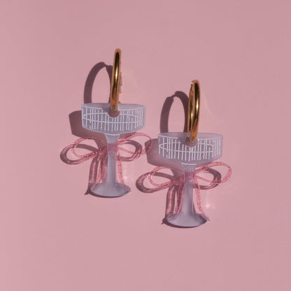 Pink Bow Champagne Glass Hoop Earrings | Cocktail Jewellery