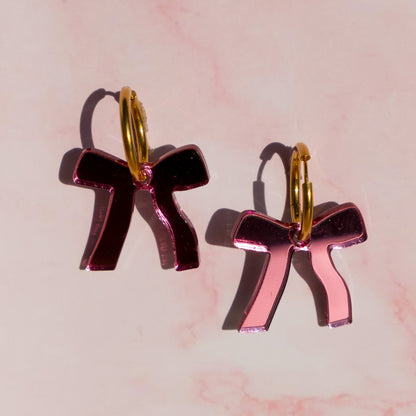 Reflective Pink Bow Hoop Earrings | Bow Jewellery