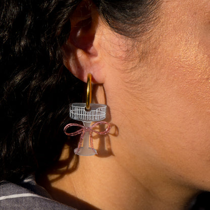 Pink Bow Champagne Glass Hoop Earrings | Cocktail Jewellery