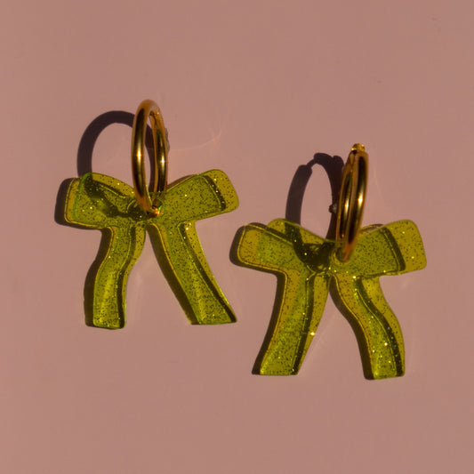 Sparkly Green Bow Hoop Earrings | Bow Jewellery
