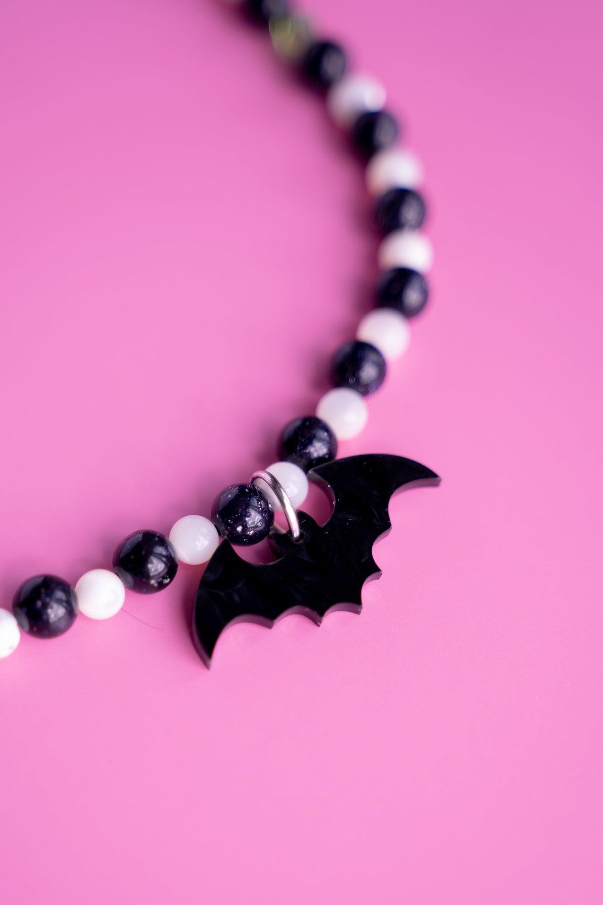 Black & White Bat Beaded Necklace | Gothic Halloween Jewellery